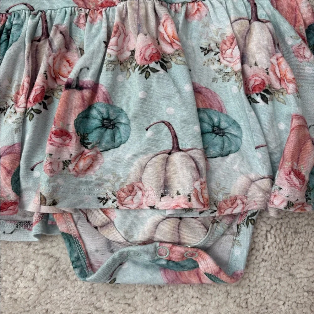 Posh Peanut “Jackie” Pumpkin & Floral Long Sleeve Twirl Bodysuit Dress - Picture 2 of 9